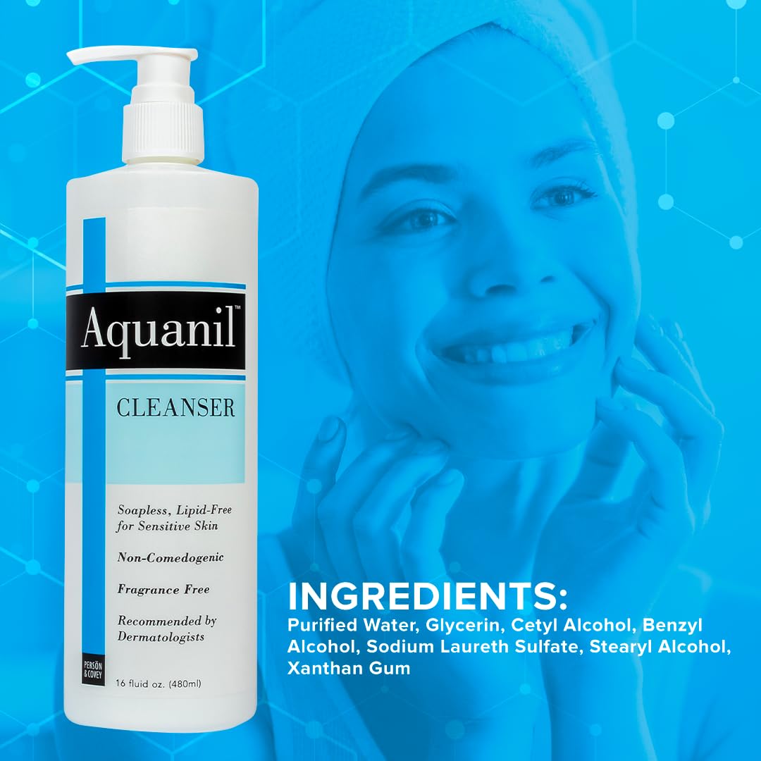 Aquanil fragrance-free label close-up emphasizes skin-safe design.