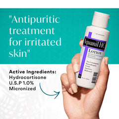 Aquanil HC Lotion application on forearm demonstrates calming, non-greasy relief for itchy skin.