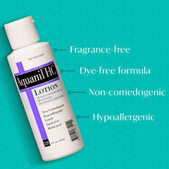 Aquanil HC Lotion texture swatch highlights light, oil-free hydration for daily use.