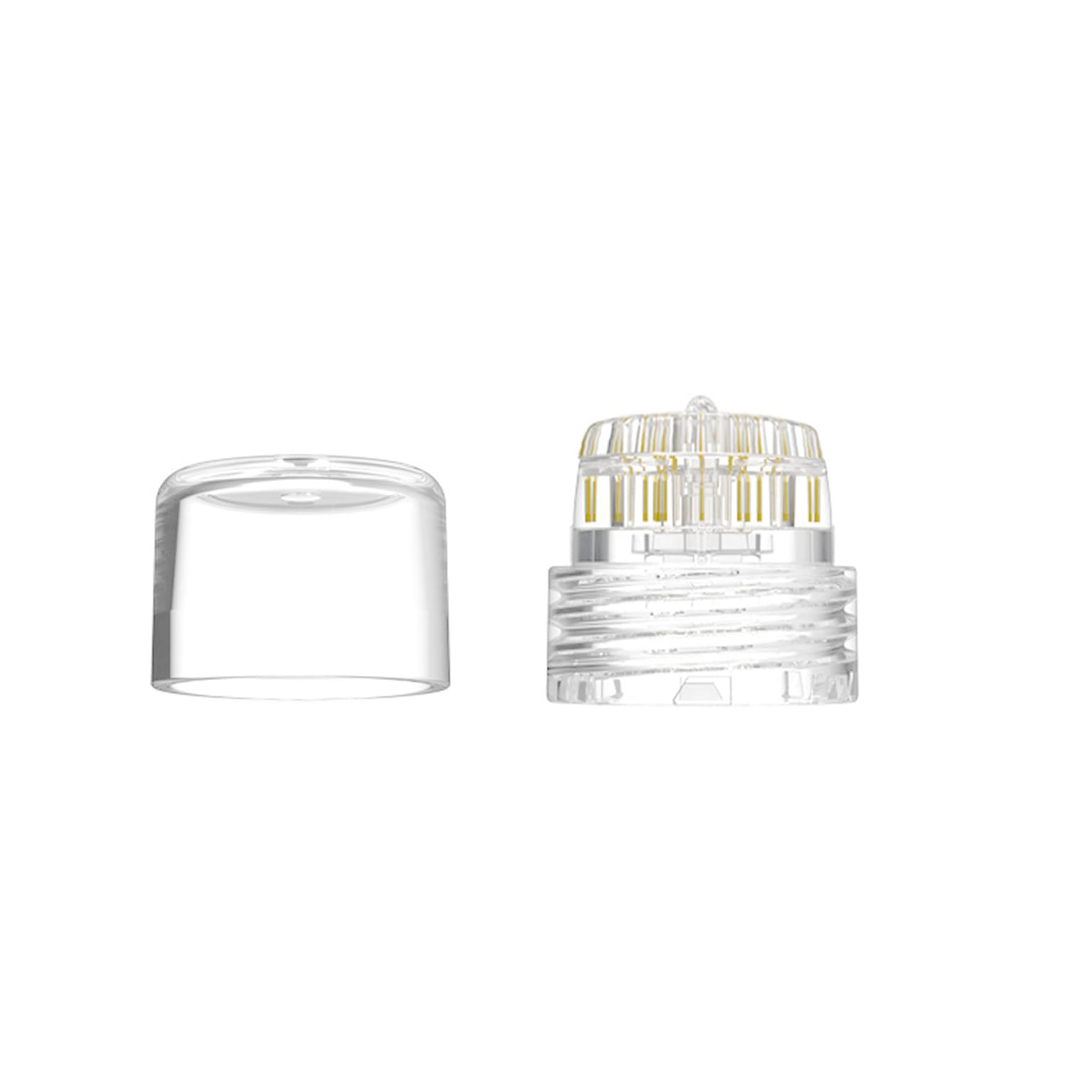 AQUAPEN beauty replacement head with microneedle tip offers precise application on threaded glass vials.