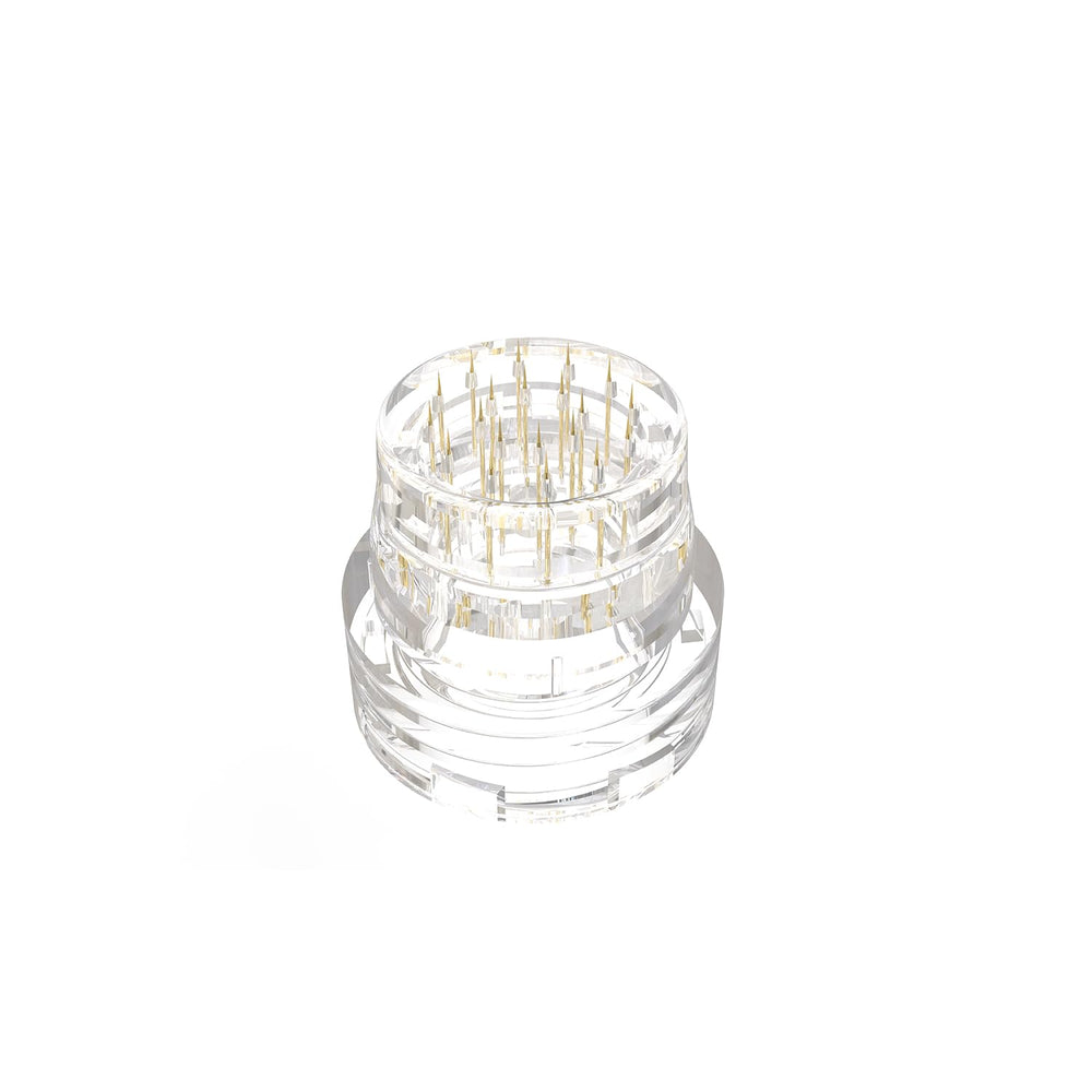 AQUAPEN derma stamp head with threaded glass vial connection enables quick, secure attachment.