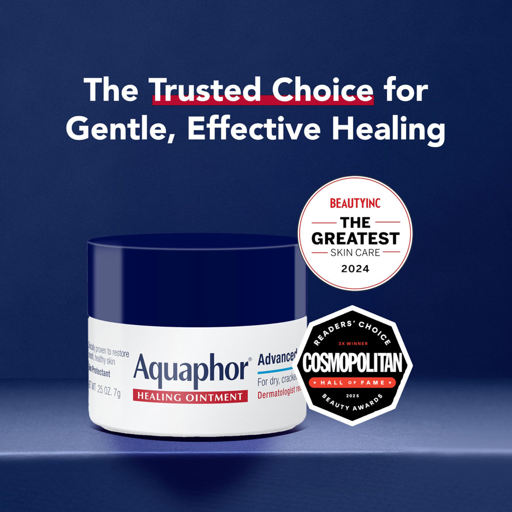Applying Aquaphor Healing Ointment to dry skin for soothing moisture