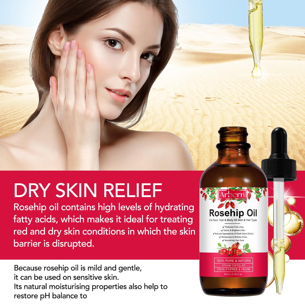 ar-bcrn rosehip oil nourishes body skin and cuticles for smoothness.