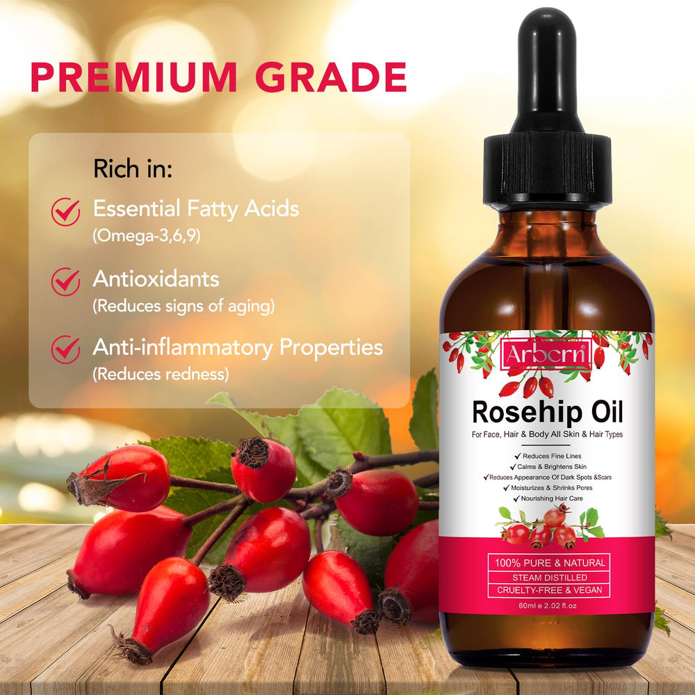 ar-bcrn rosehip oil packaging preserves purity and freshness.