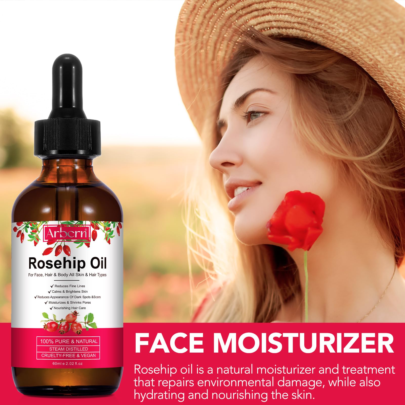 ar-bcrn rosehip oil skin-tone helps even texture and natural glow.