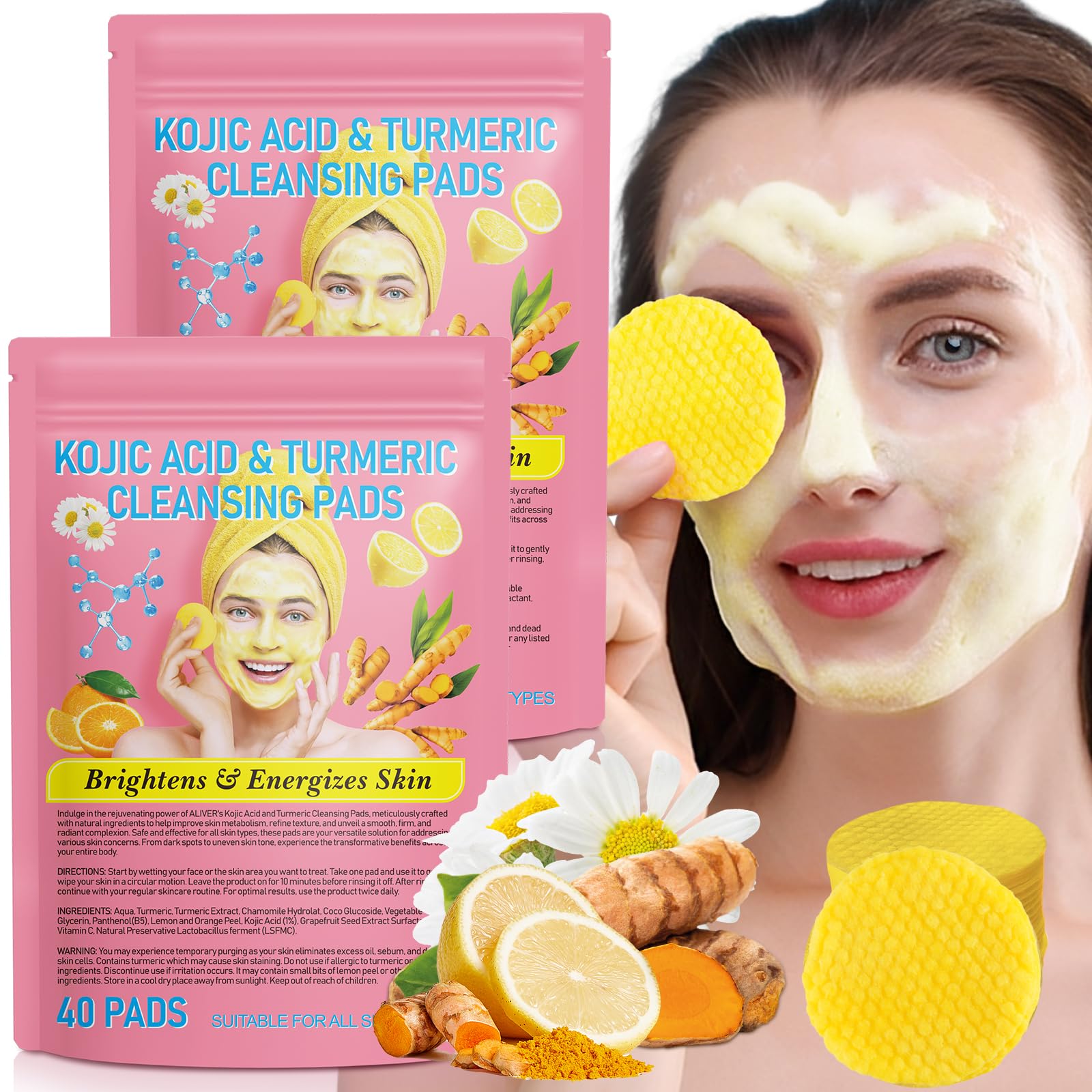 A r b c r n turmeric cleansing pads packaging shown, ideal for quick daily cleansing.