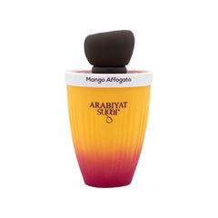 ARABIYAT Sugar Mango Affogato close-up shows leather and saffron heart notes for depth.