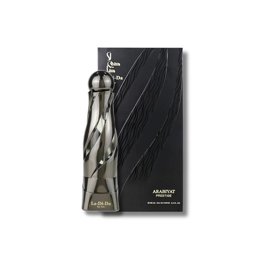 ARABIYAT Prestige La Di Da For Him 100ml EDP bottle, amber-toned glow.