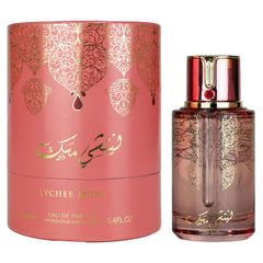 ARABIYAT Prestige Lychee Musk bottle on display for a fresh daytime option
