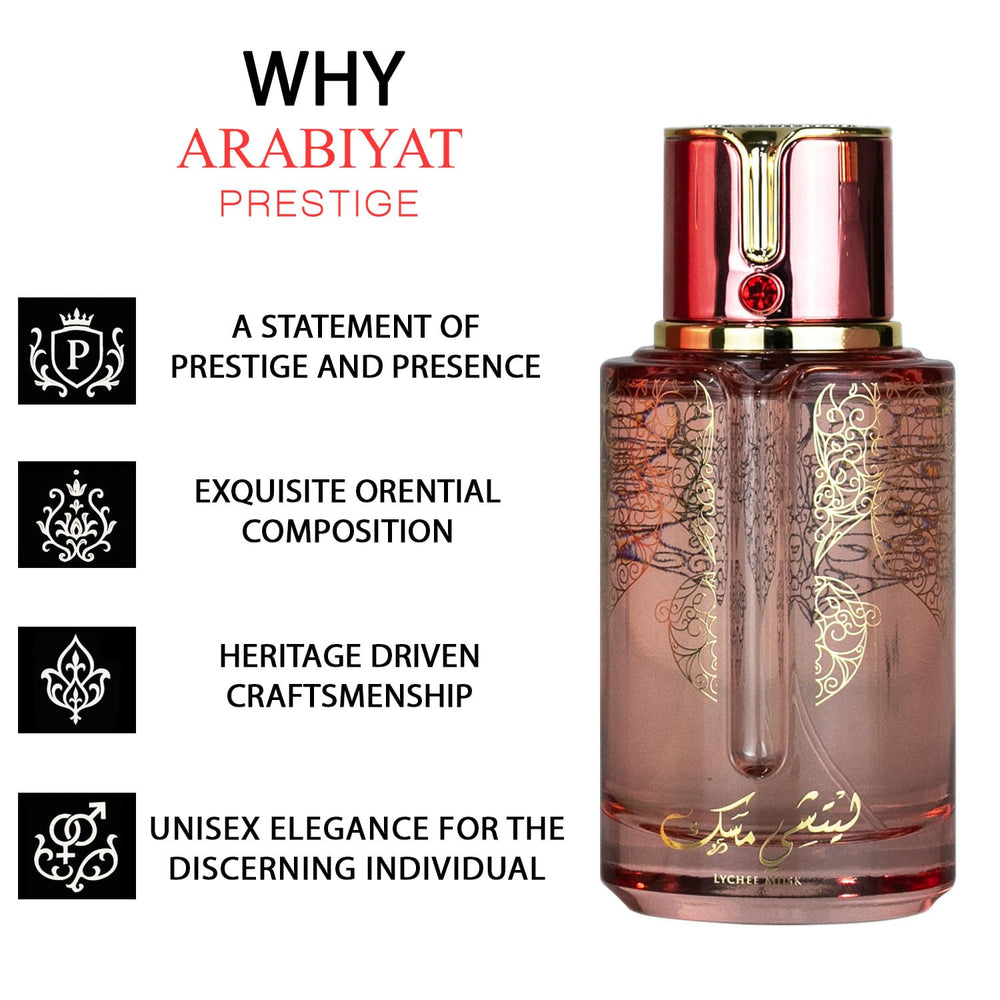 ARABIYAT Prestige Lychee Musk lifestyle shot suggesting versatile wearability