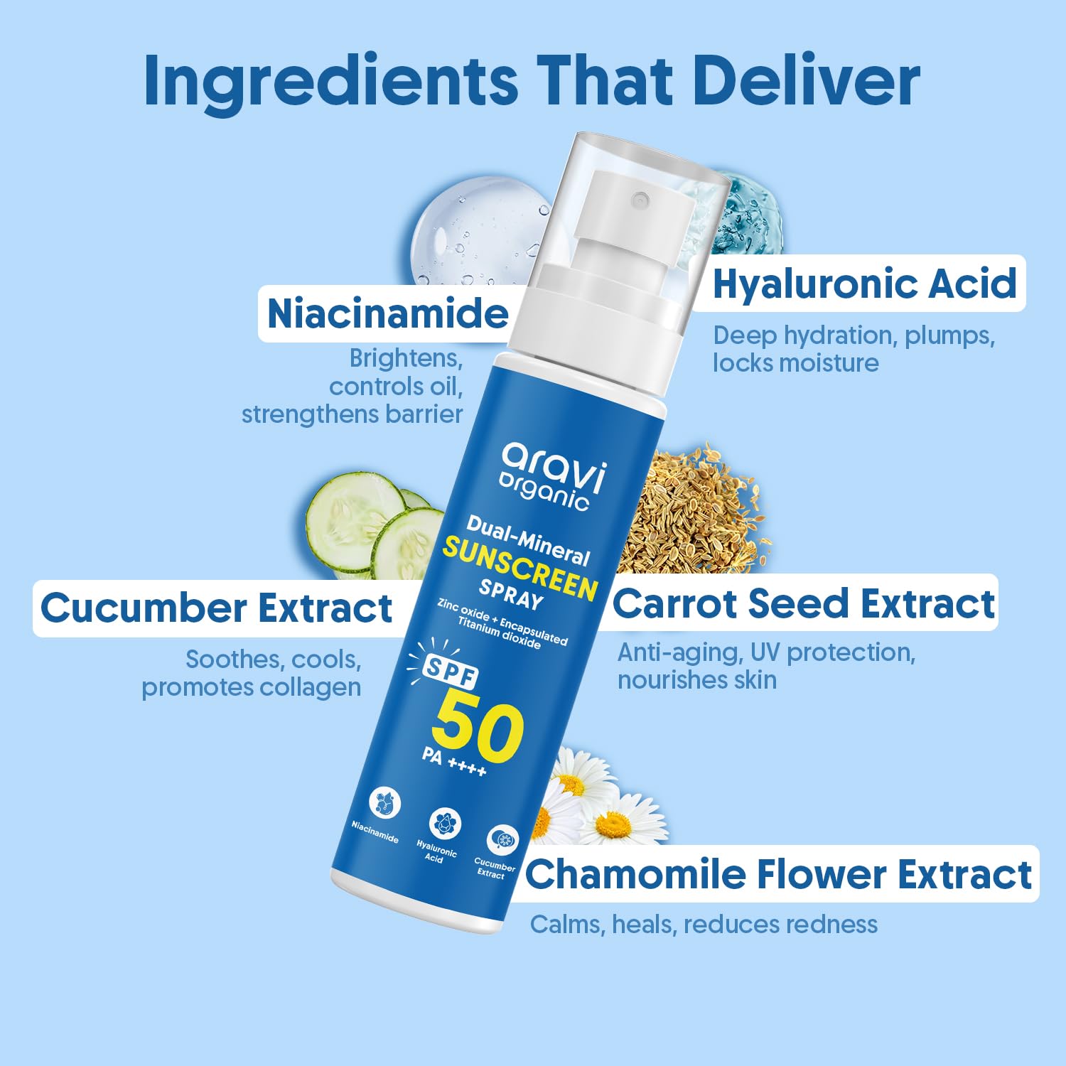 Aravi Organic Dual Mineral Sunscreen Spray on face and body during use