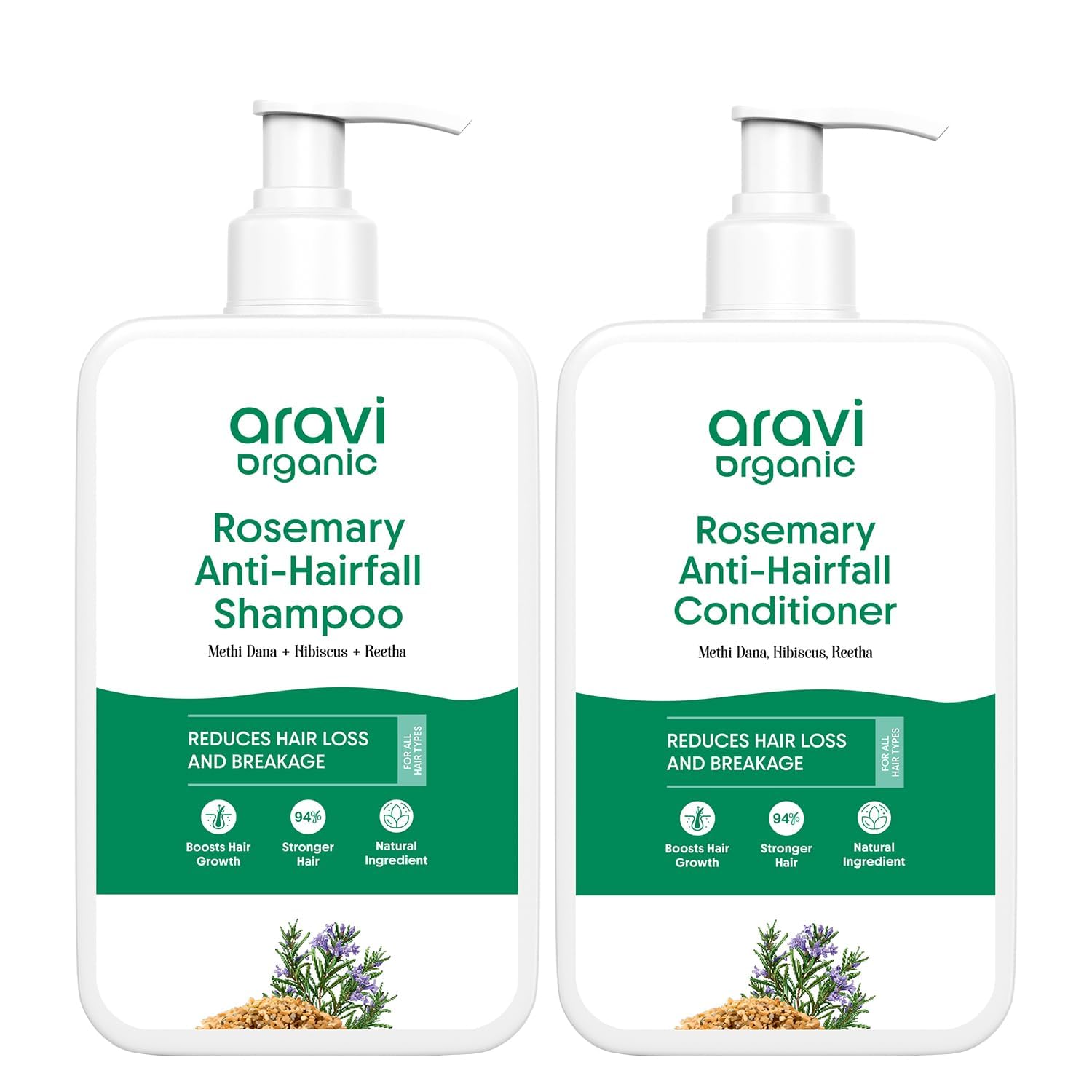 Aravi Organic Rosemary Shampoo bottle pour showing gentle cleansing for scalp care