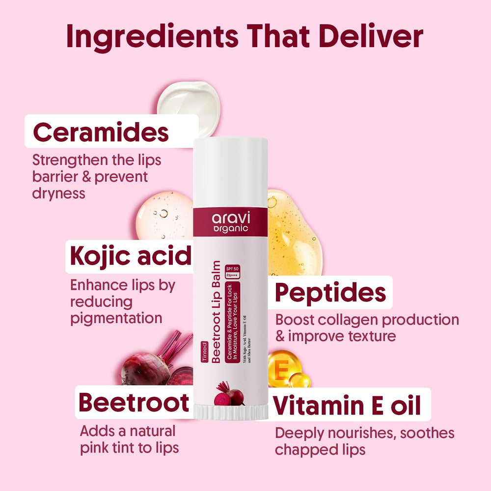 Natural oils and shea butter in Aravi Organic lip balm for nourishing care