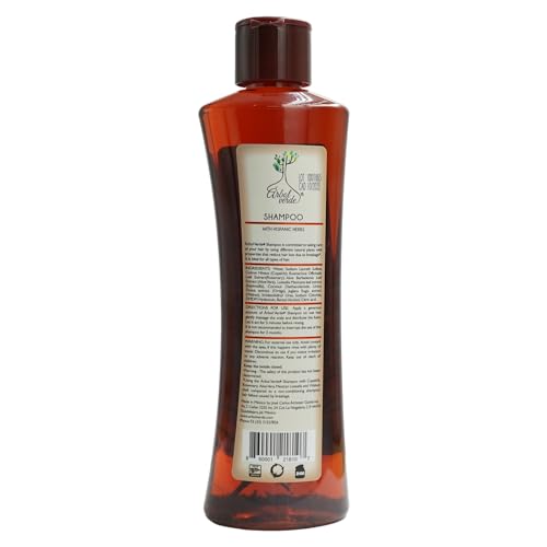 Arbol Verde bottle back label highlights ingredients for scalp nourishment