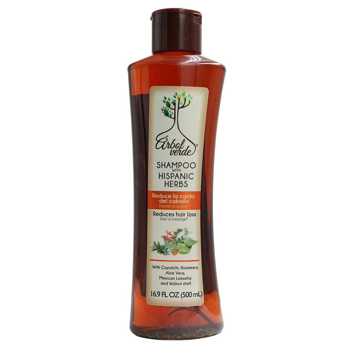 Arbol Verde shampoo bottle front shows a natural formula for healthier hair