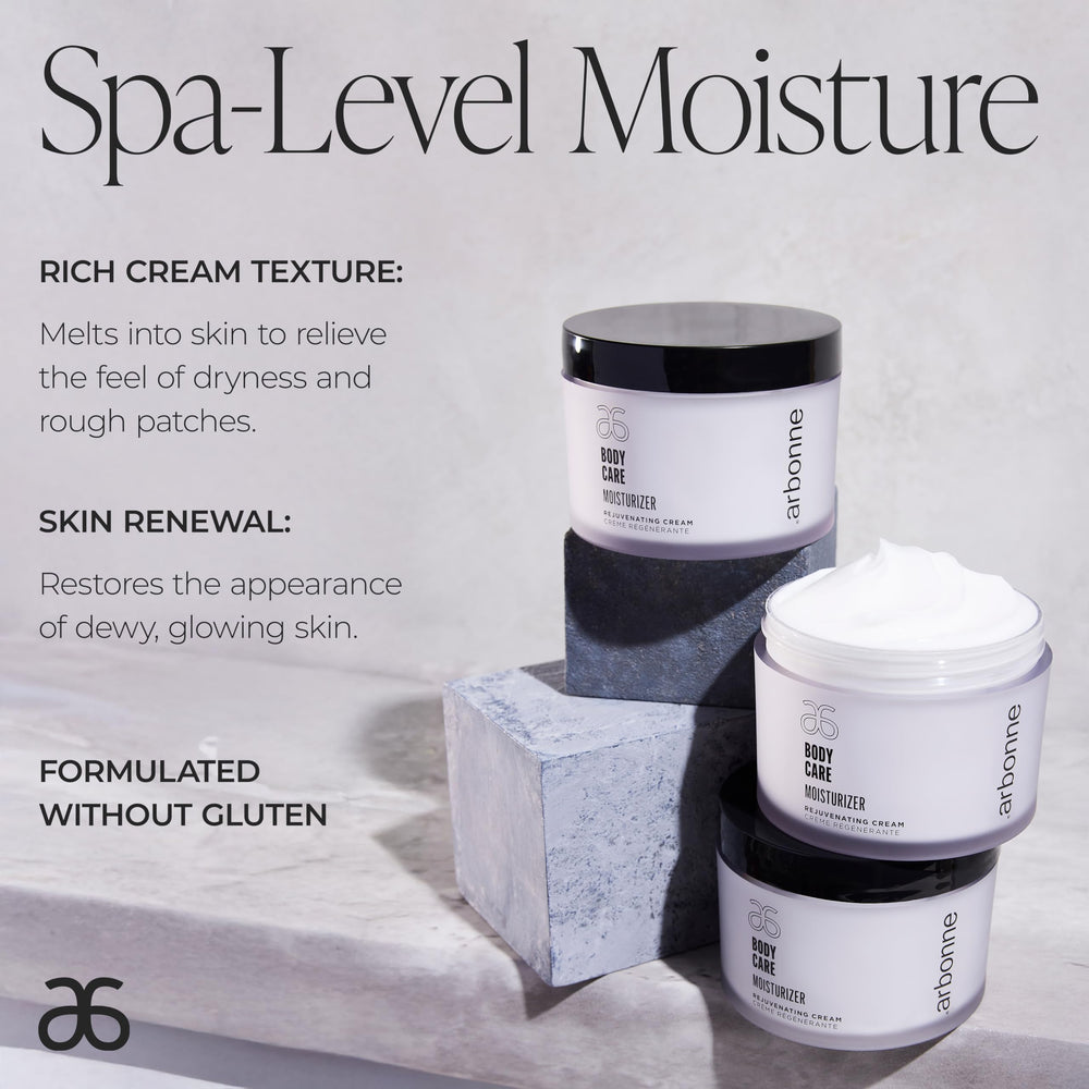 Arbonne BodyCare moisturizer cream application closeup demonstrates smooth absorption.