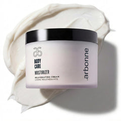 Arbonne BodyCare Moisturizer Cream jar closeup showing rich texture for deep hydration.