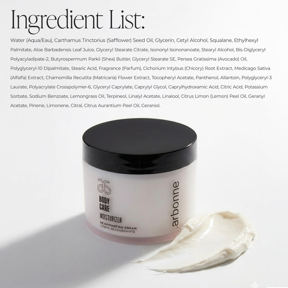 Arbonne BodyCare moisturizer with shea butter and aloe provides soothing hydration.