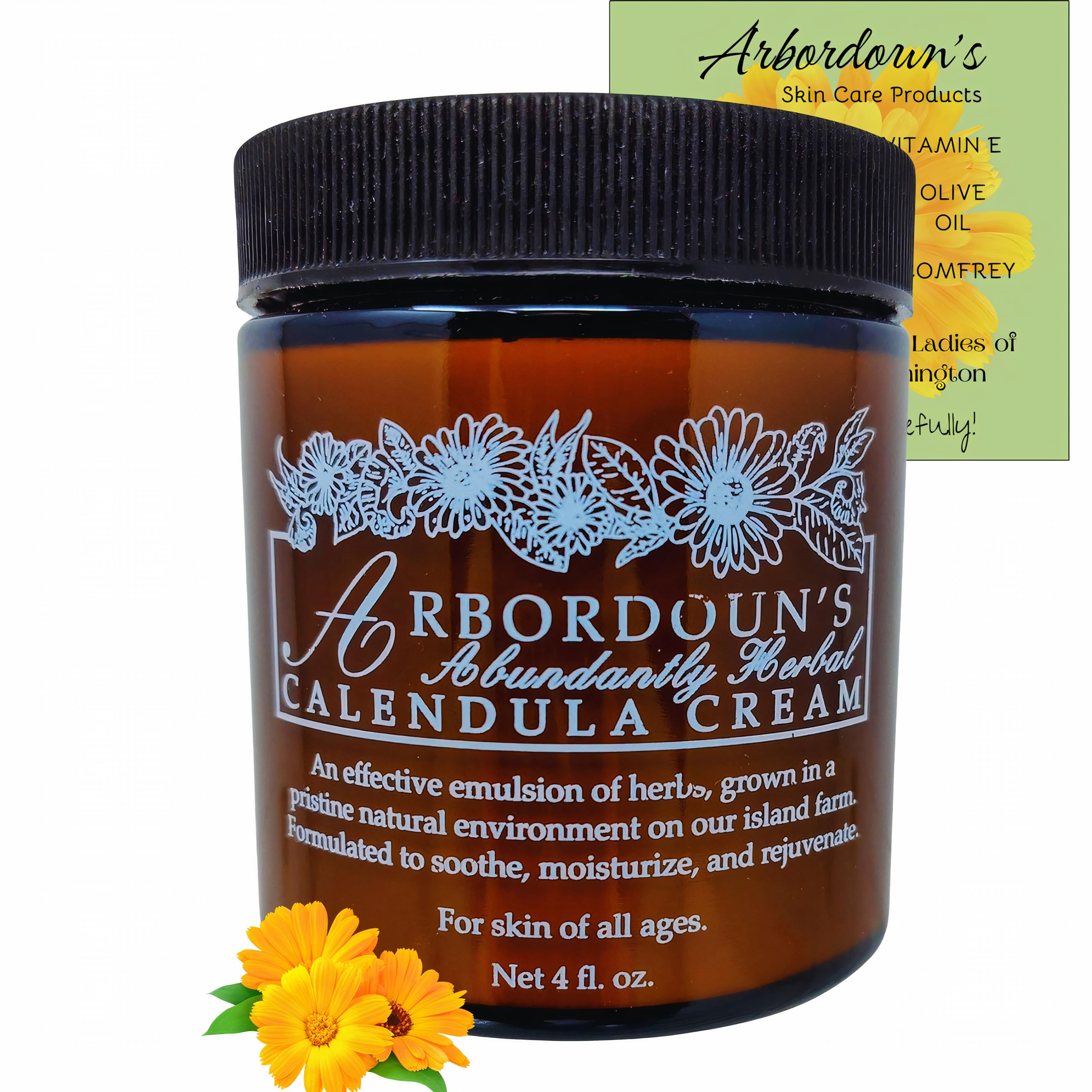 Arbordoun Calendula Cream amber jar front view for tattoo aftercare.
