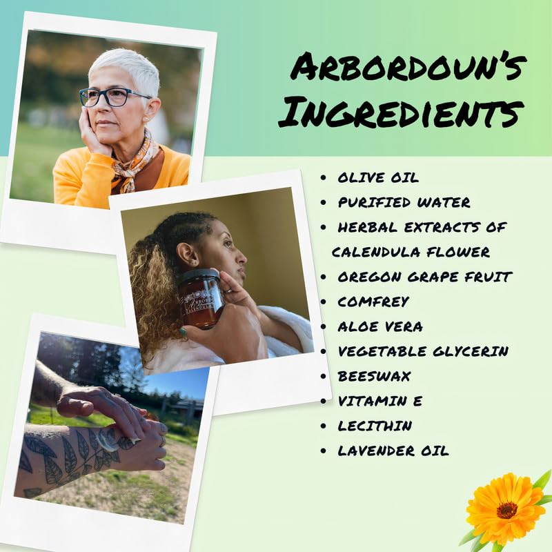Arbordoun Calendula Cream amber jar label close-up showing natural ingredients.