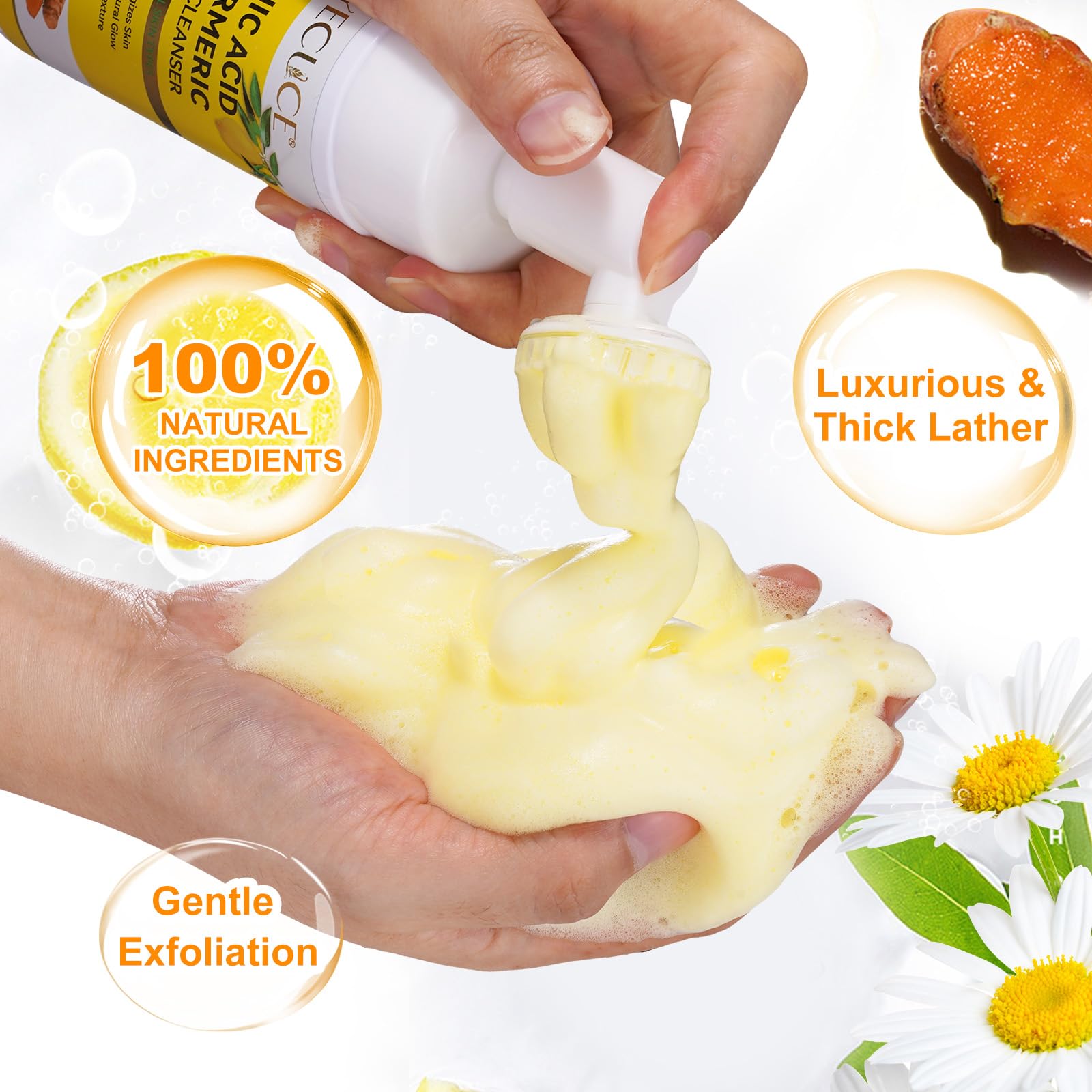 A r b c r n Turmeric Cleansing Mousse close-up texture for moisturizing feel