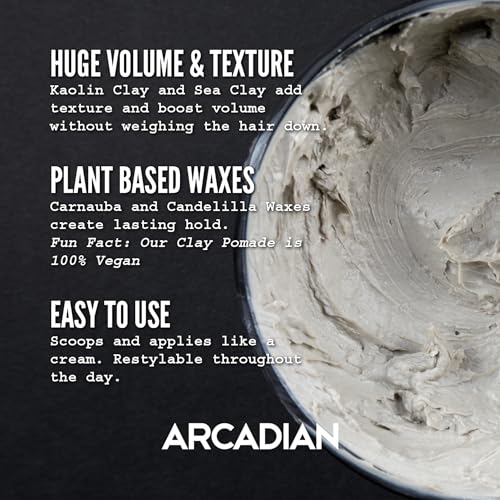 Arcadian matte finish hair shot highlights textured, non-greasy style options.
