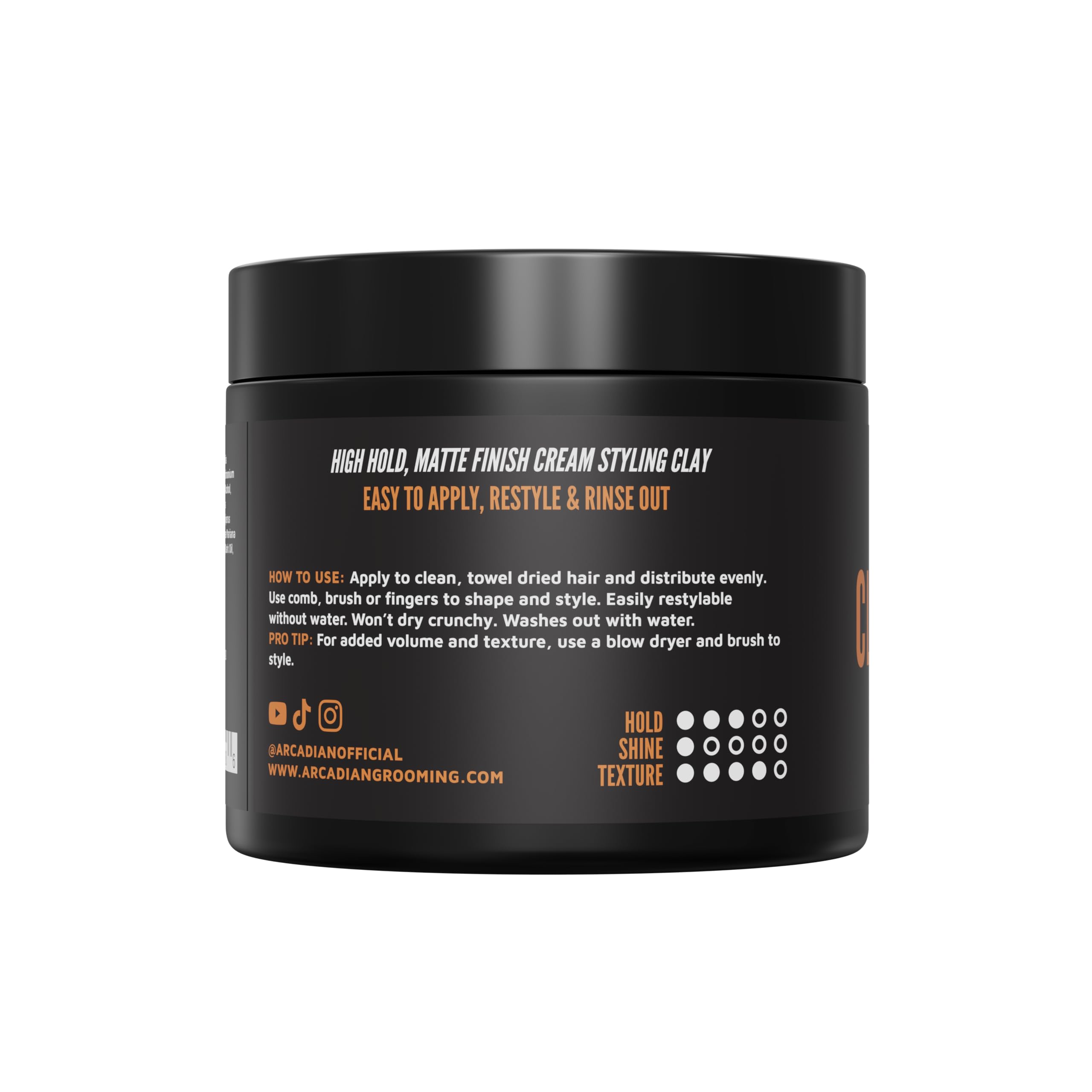 Arcadian Slicked-back look showcases high-hold matte finish.