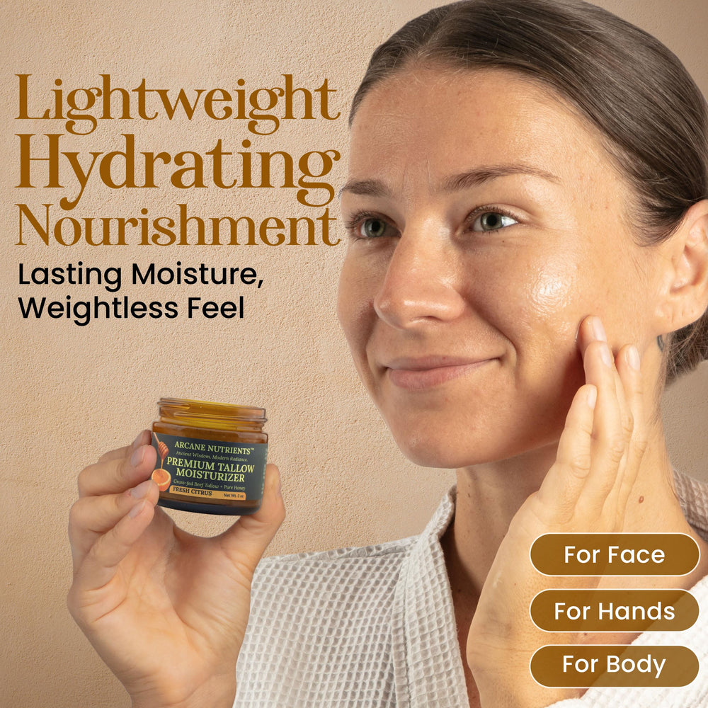 ARCANE NUTRIENTS face moisturizer application demonstrates light, non-greasy absorption.