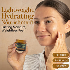 ARCANE NUTRIENTS face moisturizer application demonstrates light, non-greasy absorption.
