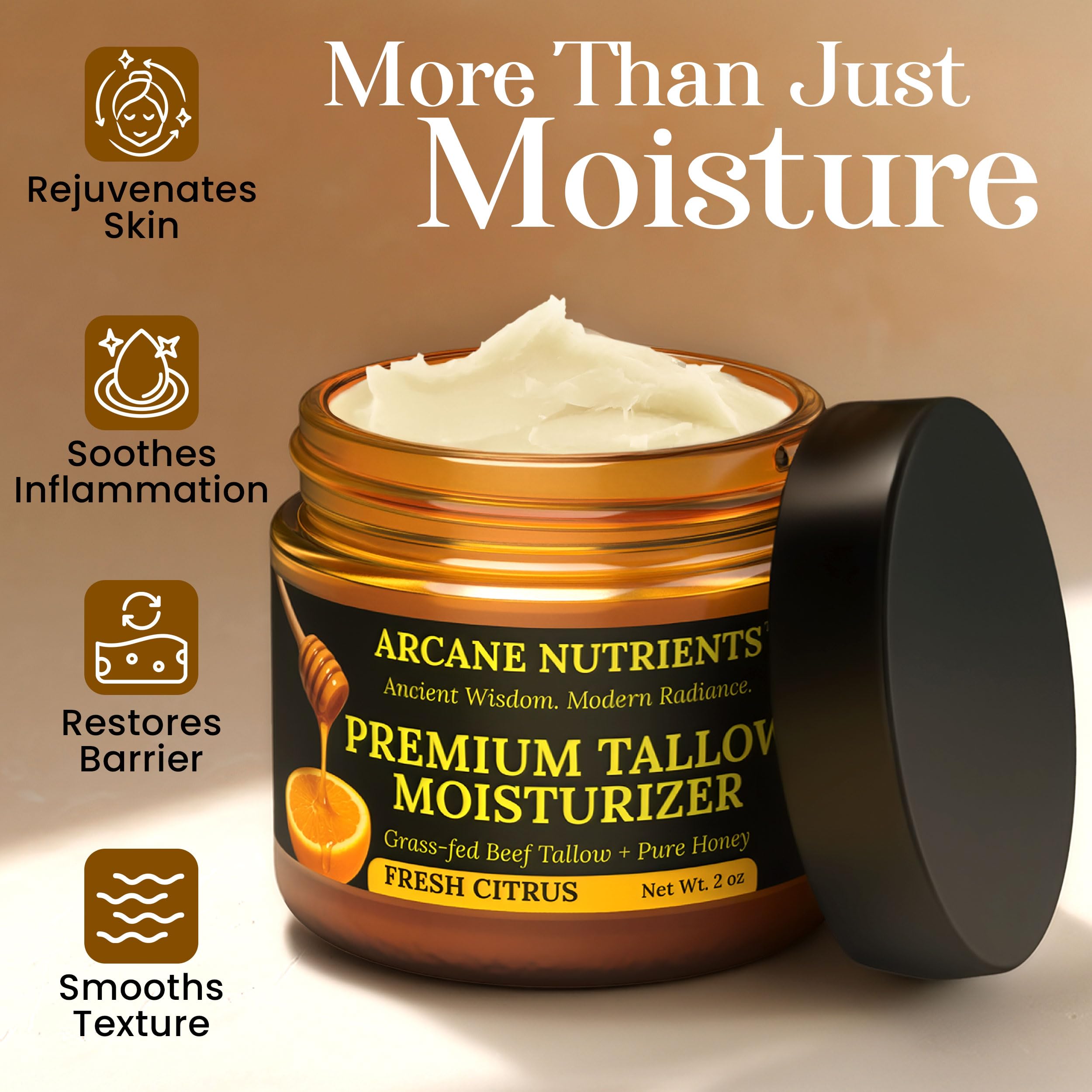 ARCANE NUTRIENTS fresh citrus scent balm packaging evokes refreshing routine.