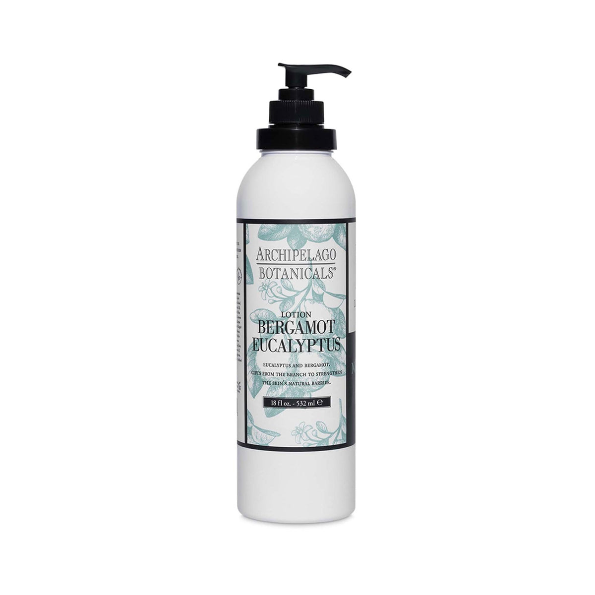 Archipelago Botanicals Bergamot Eucalyptus Lotion bottle for hydrating, non-greasy skin daily.