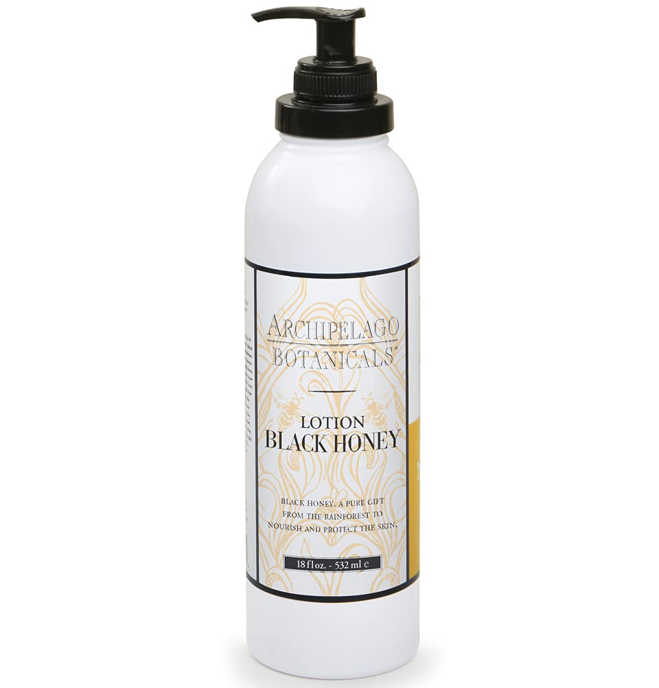 Archipelago Botanicals Black Honey Lotion bottle closeup for hydration.