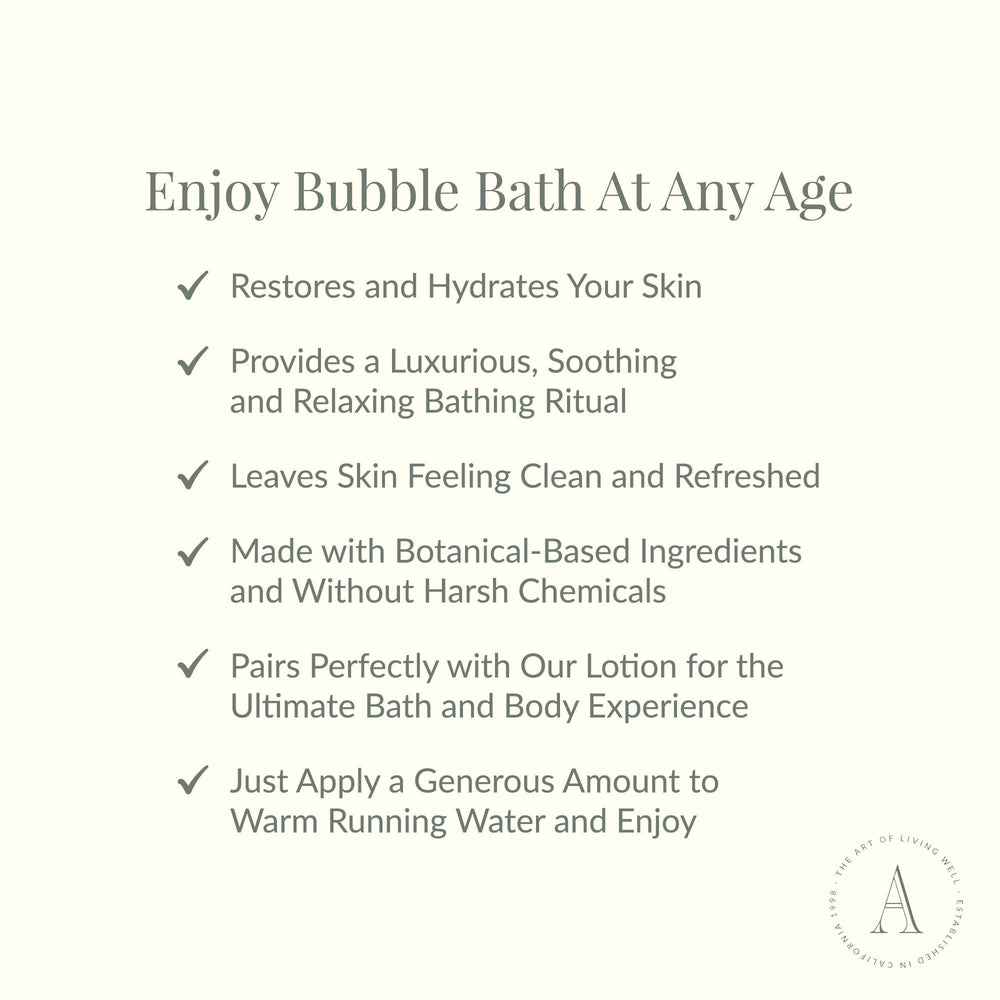 Archipelago Botanicals Charcoal Rose Bubble Bath in a tub under warm lighting.