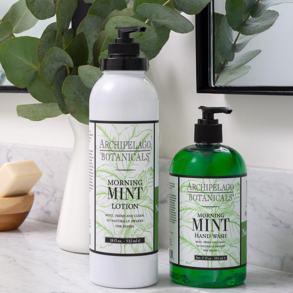 Archipelago Botanicals Morning Mint Lotion in a cozy morning setup