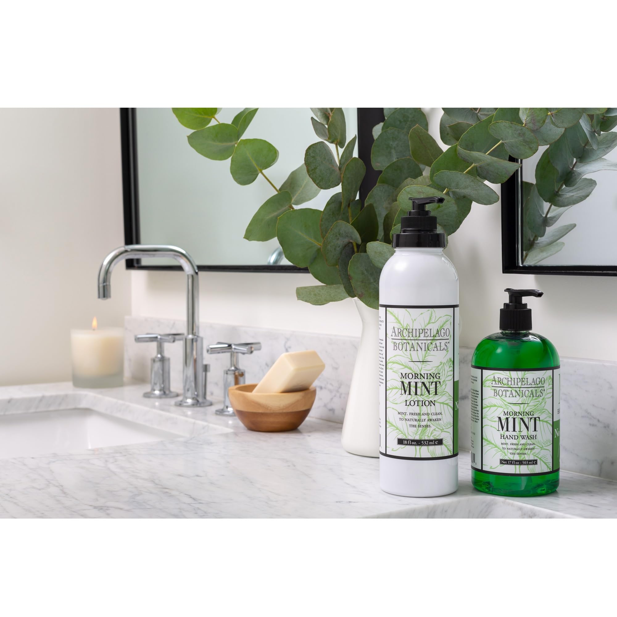 Archipelago Botanicals Morning Mint Lotion pump dispensing a small amount