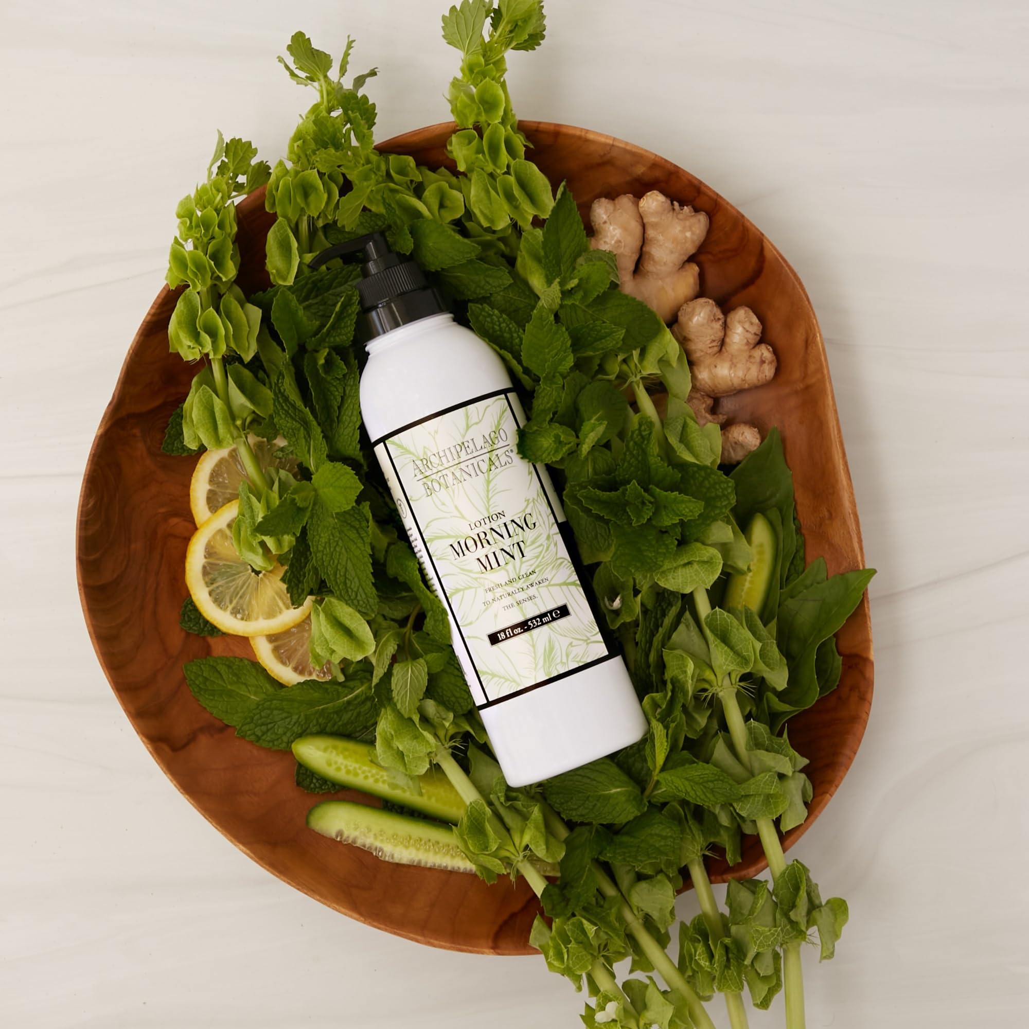 Archipelago Botanicals Morning Mint Lotion texture swatch shows non-greasy hydration