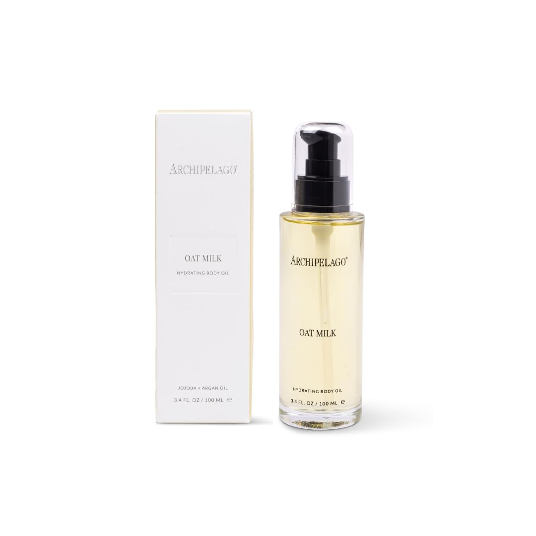 Archipelago Botanicals Oat Milk Hydrating Body Oil bottle, lightweight hydration for dry skin.