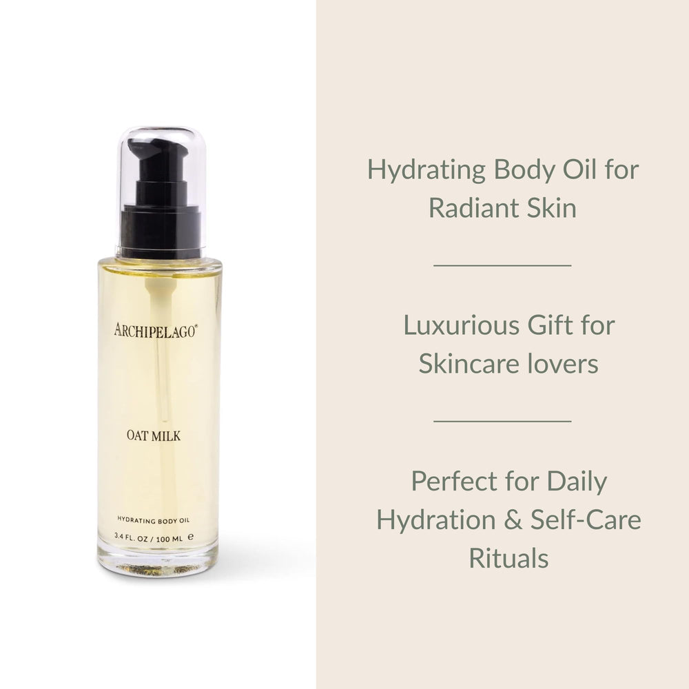 Archipelago Botanicals Oat Milk Hydrating Body Oil texture on skin, non-greasy feel.