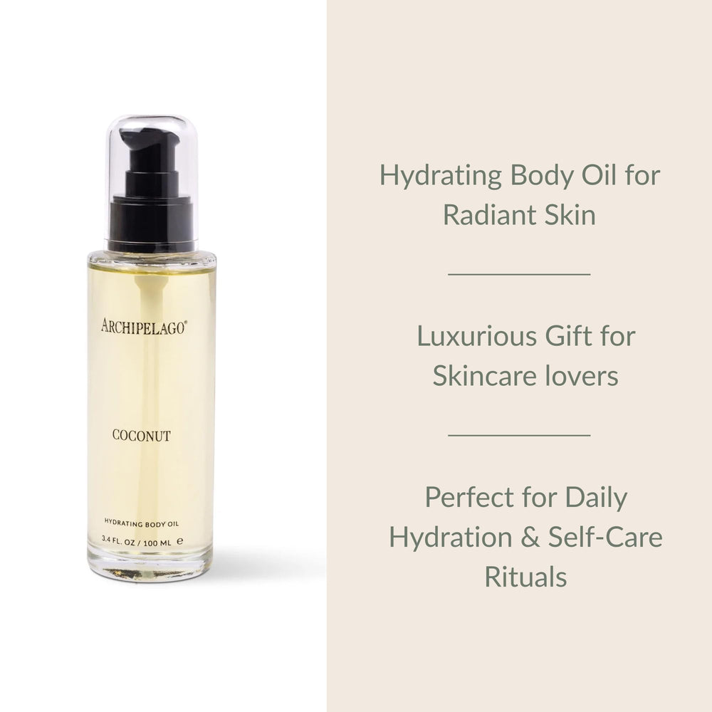 Archipelago Coconut Hydrating Body Oil fragrance with Malayan coconut and citrus notes