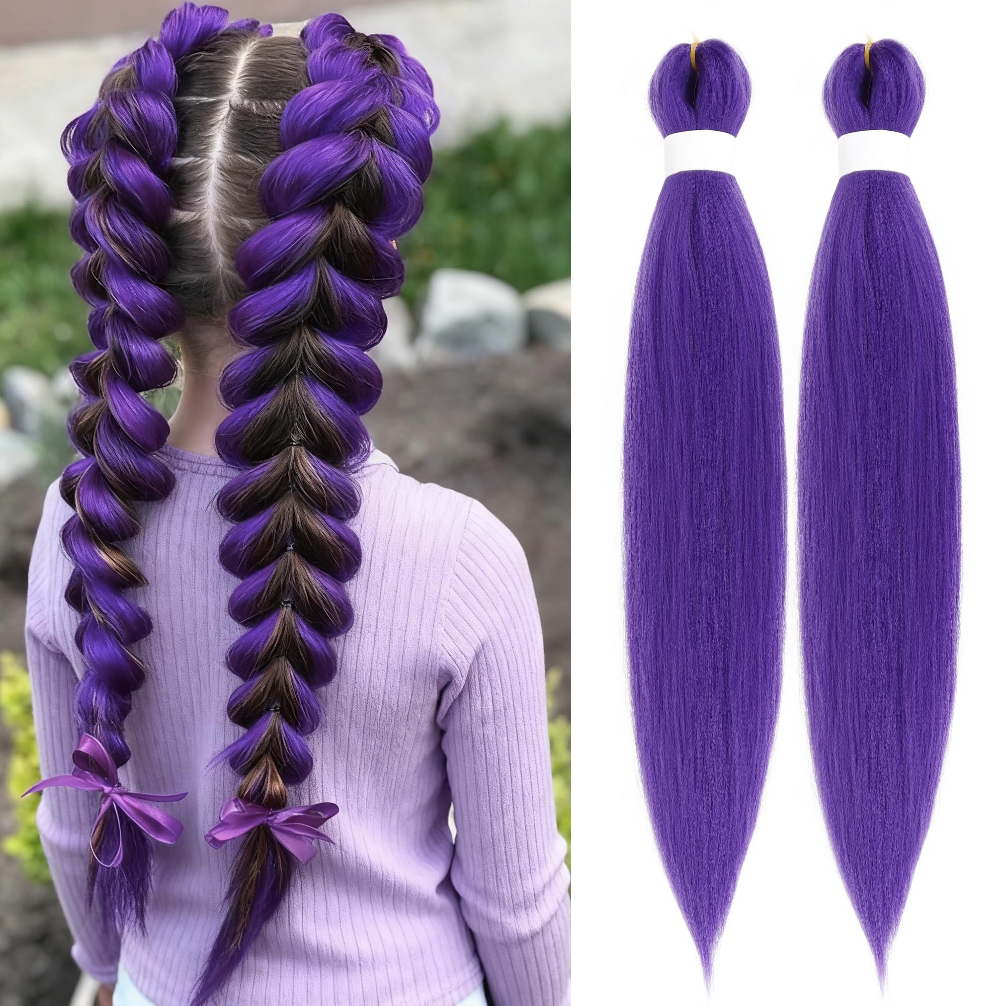 Arcpor long purple braiding hair care and storage scene highlighting easy upkeep.