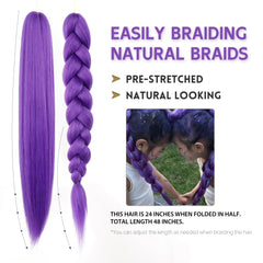Arcpor long purple braiding hair on model, shows vibrant color and natural-looking braid flow.