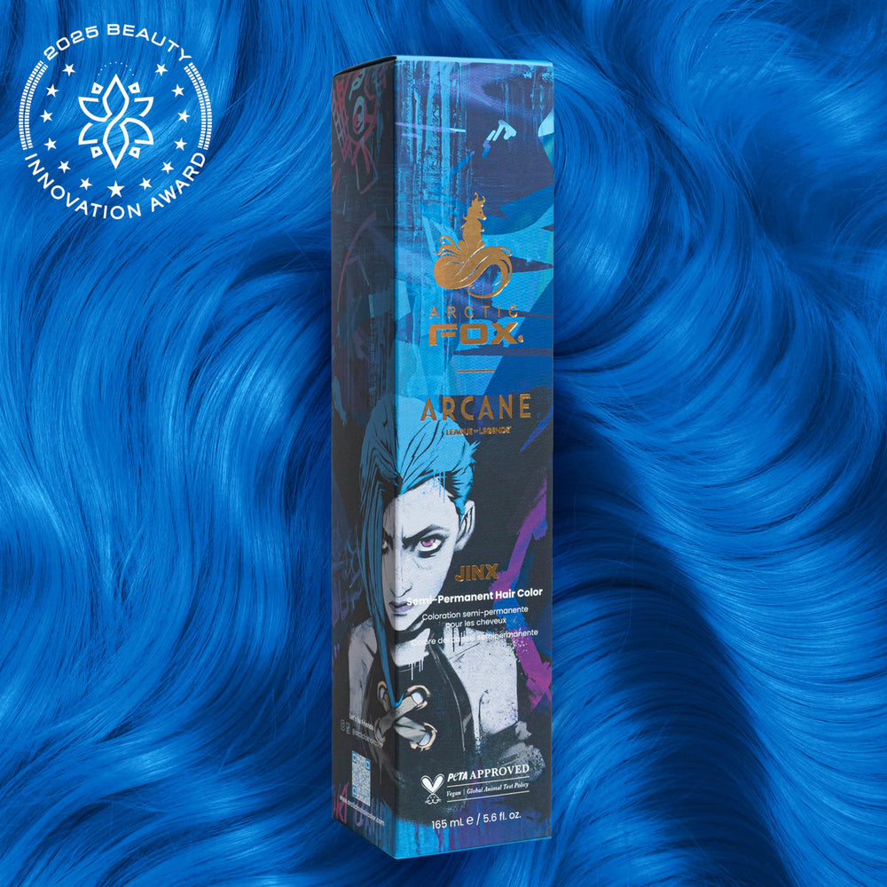 ARCTIC FOX Jinx color swatches showcase vibrant blue hues