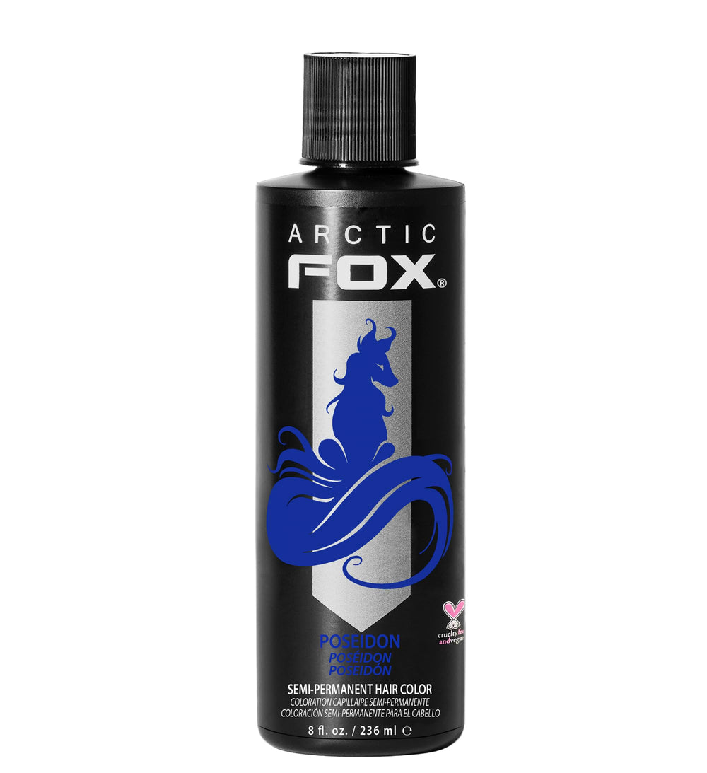 Arctic Fox Poseidon bottle close-up showing vibrant blue hue for bold color results.