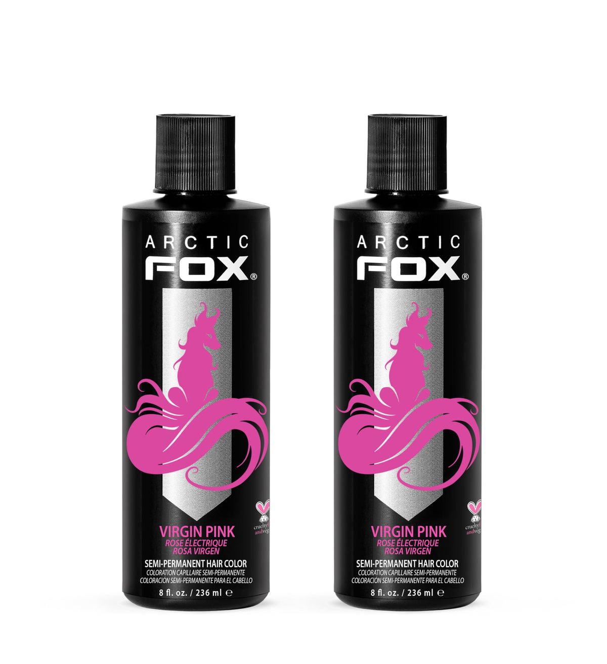 Arctic Fox Virgin Pink dye bottle for bold color on light brown hair.