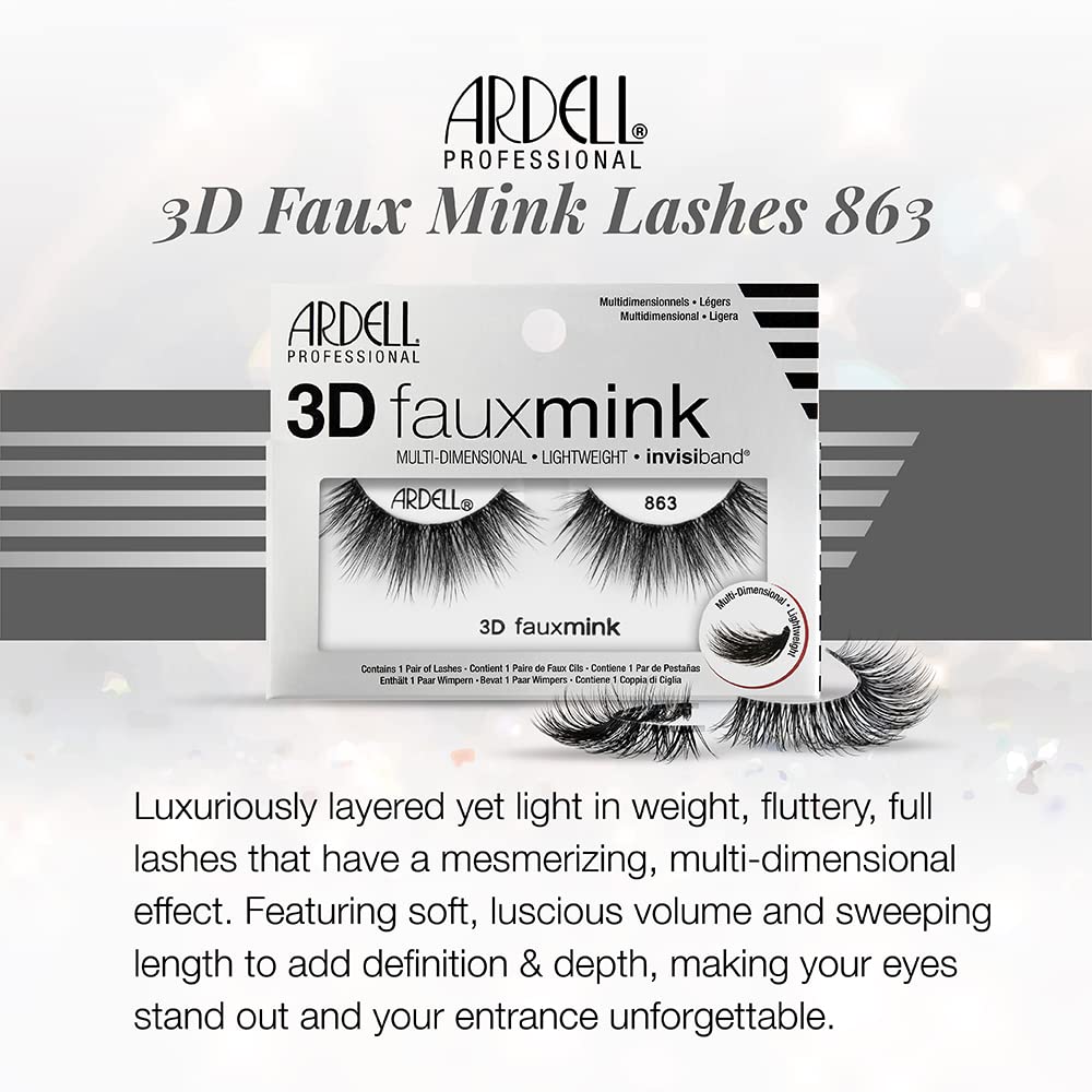 Ardell 3D Faux Mink 863 lashes show multi-dimensional texture for depth