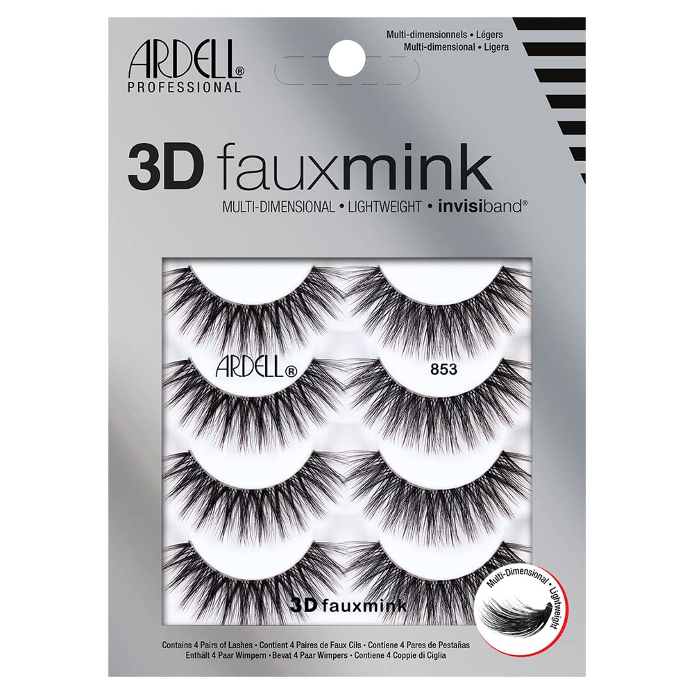 Ardell 3D Faux Mink Lashes 853 close-up with premium fiber and layered texture.