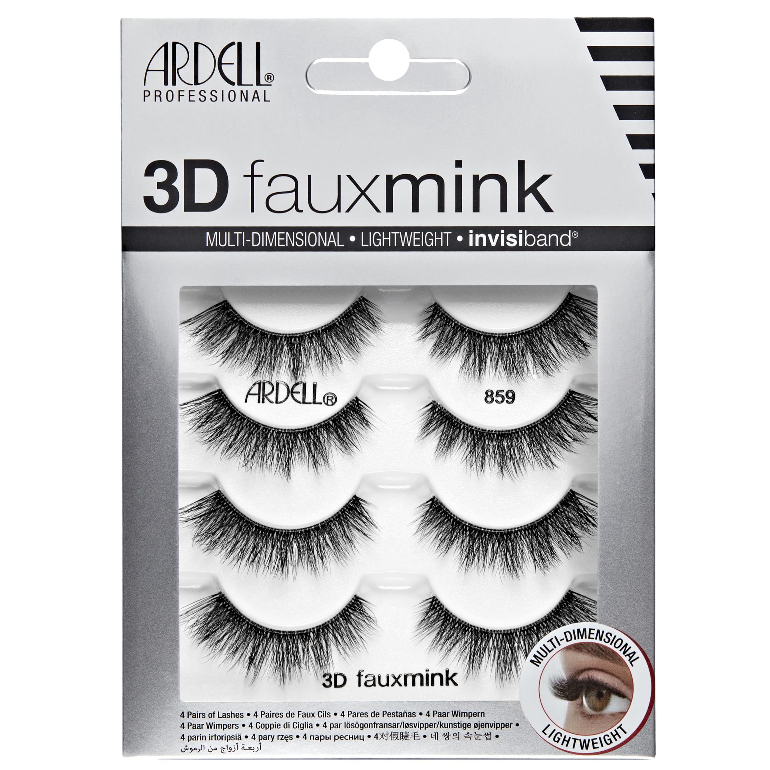 Ardell 3D Faux Mink Lashes Invisiband pack, lightweight and seamless for comfortable wear.