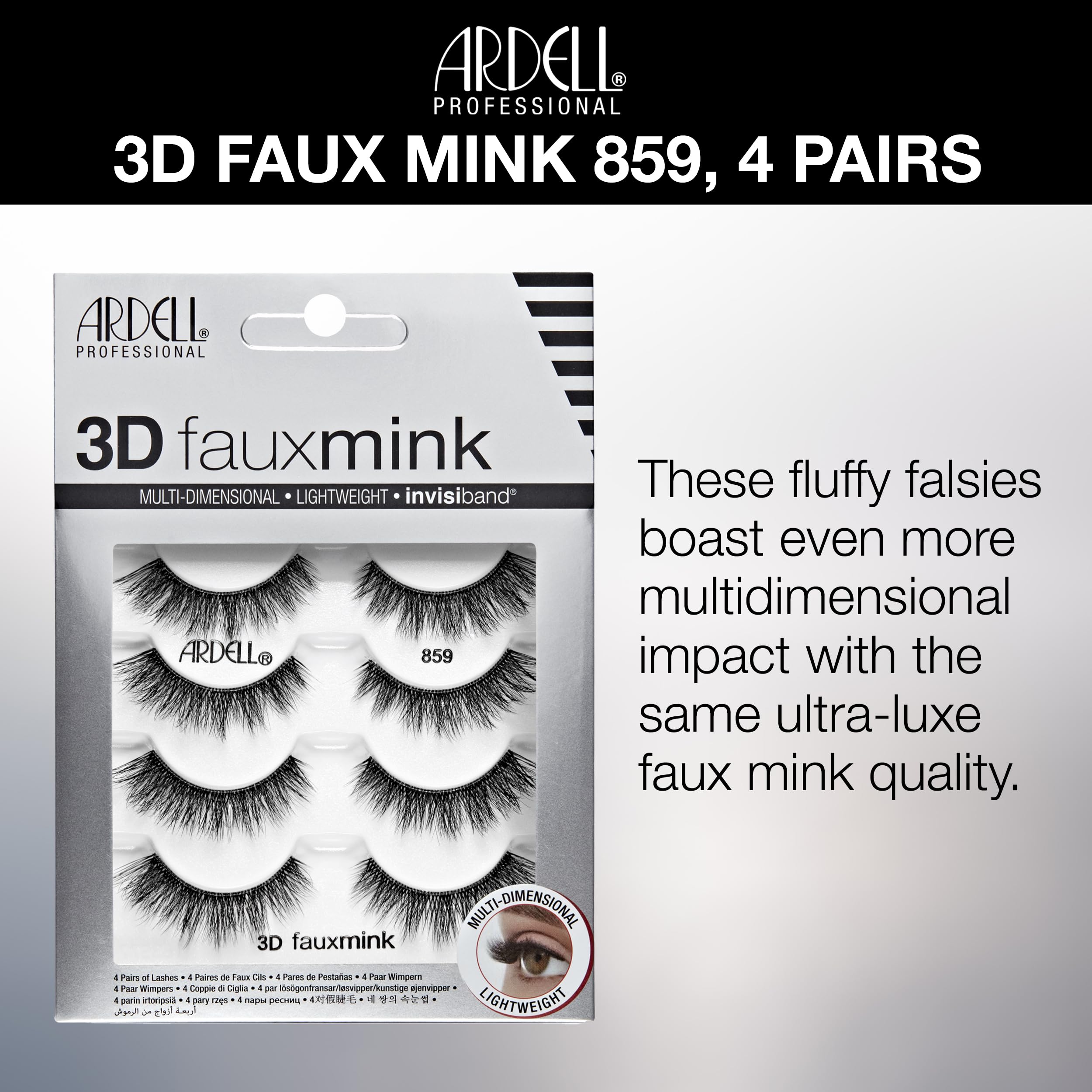 Ardell 3D Faux Mink Lashes with soft fibers for a mink-like, luxurious look.