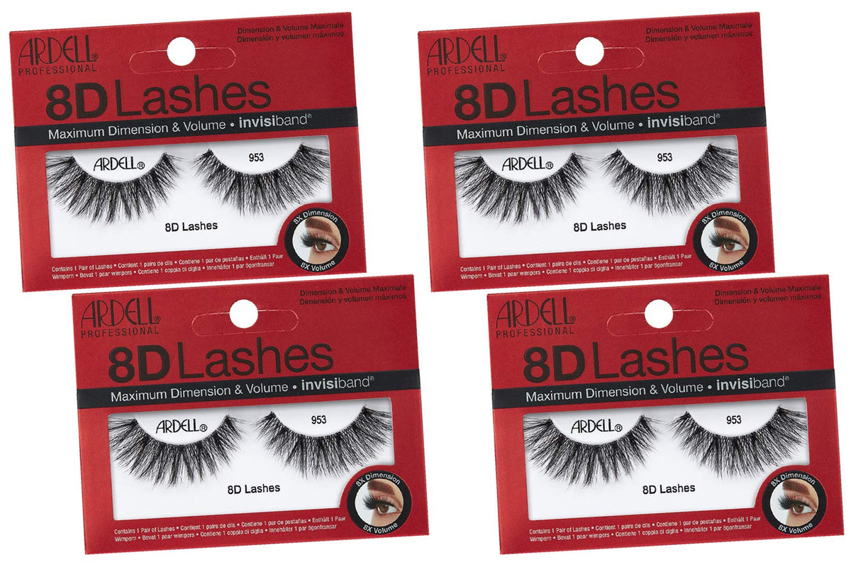 Ardell 8D Lashes 953-4Pack deliver bold, fluttery volume for dramatic evening looks.