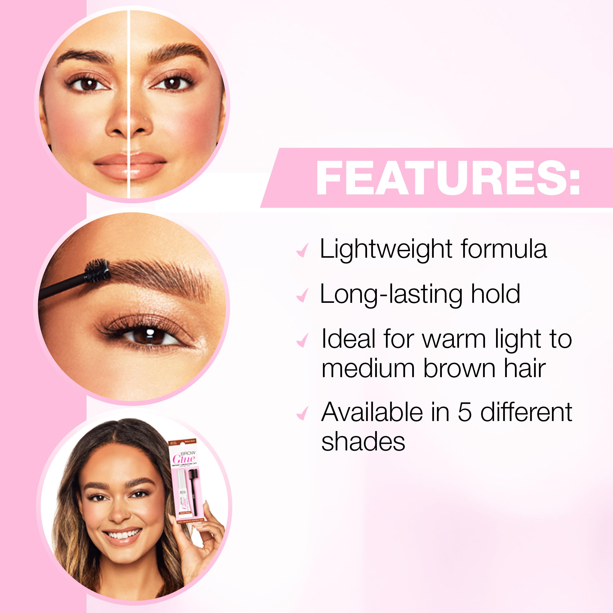 Ardell Brow Glue Medium Brown flexible hold without stiffness or flaking.